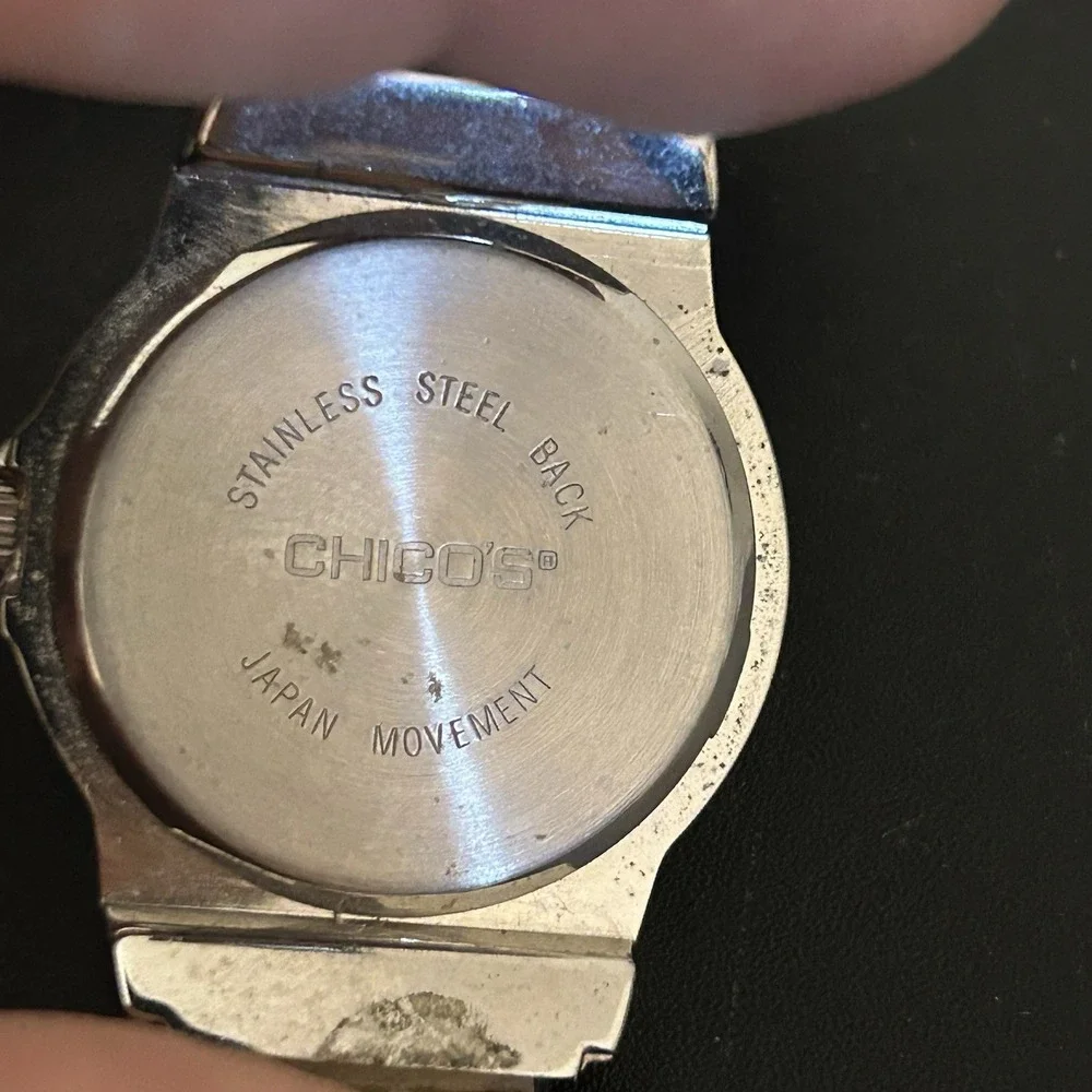 Chico's Silver Tone Roman Numeral Cuff Watch Black Crackle Band Womens Quartz Jp